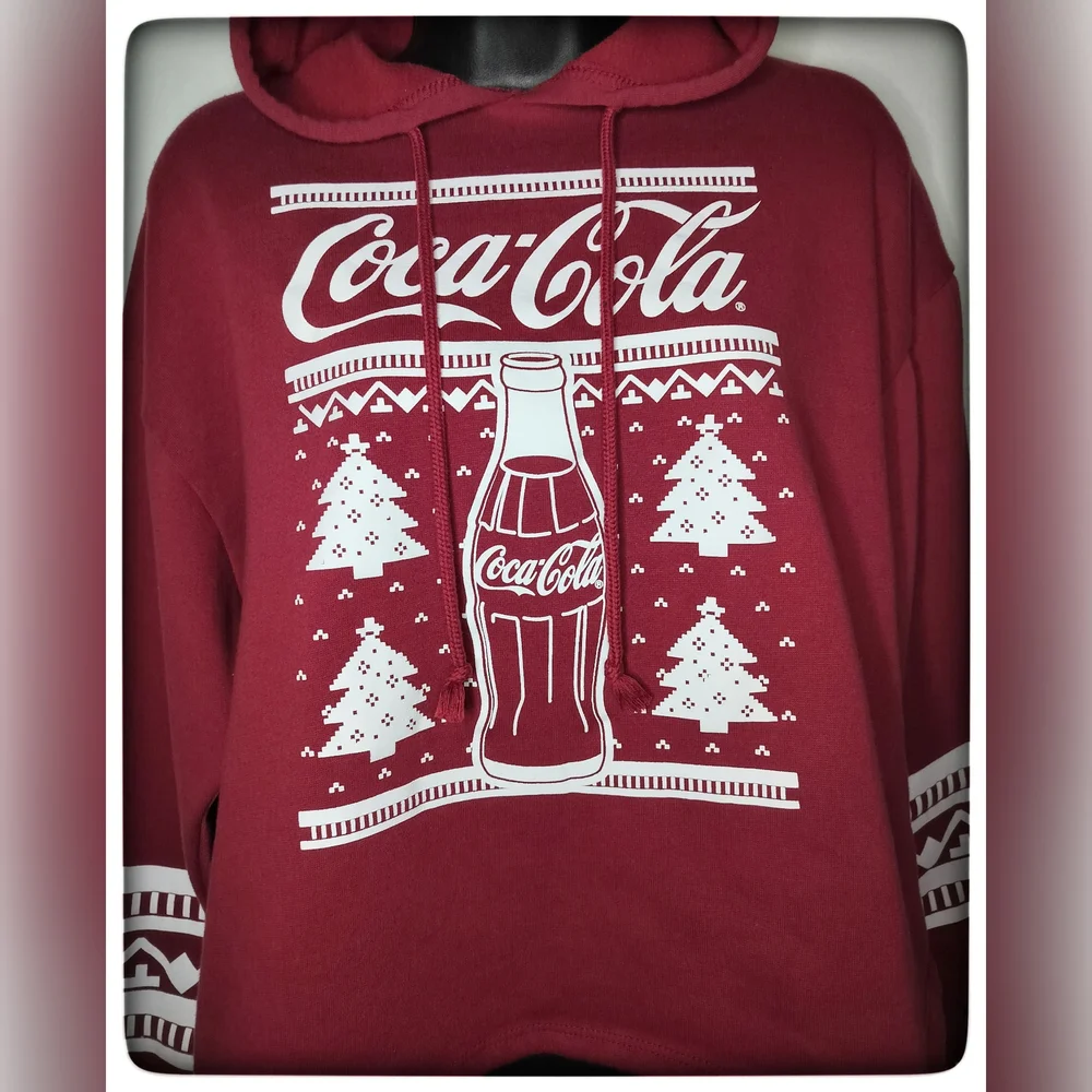 Coca-Cola Burgundy & White Holiday Hoodie Sz 1X - Picture 3 of 6